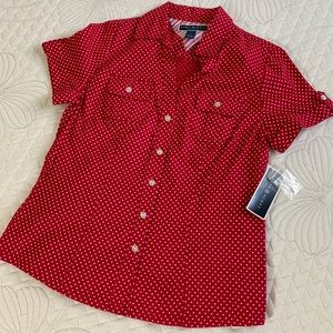 KAREN SCOTT PETITES Blouse RED Fitted Top NWT ❤️🌹
